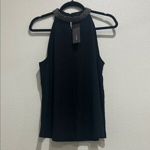 Black Halter Top with Embellished Collar
